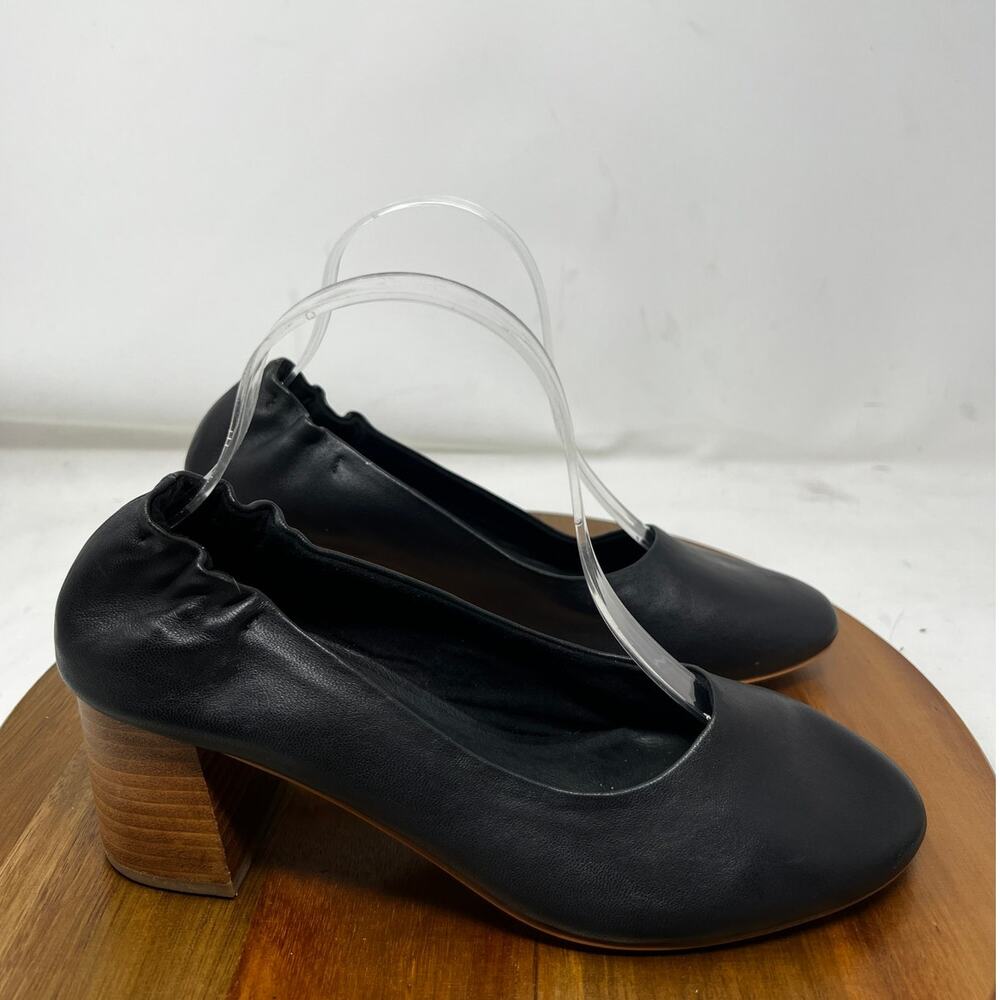 Sol Sana Shoes Kenzie Black Leather Block Heel Slip On Pumps Size 39